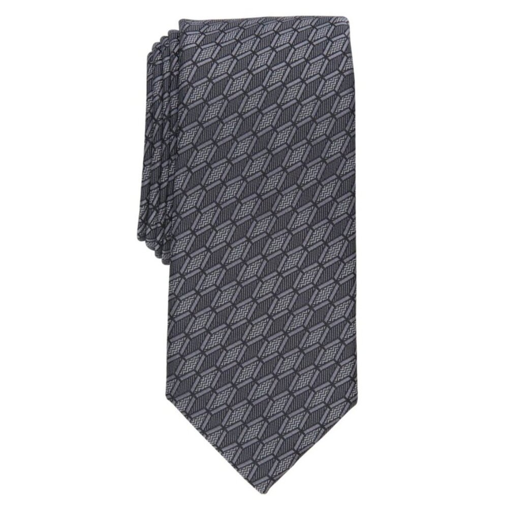 NWT Alfani Mens Harper Geo Print Neck Tie‎ Charcoal Gray OS